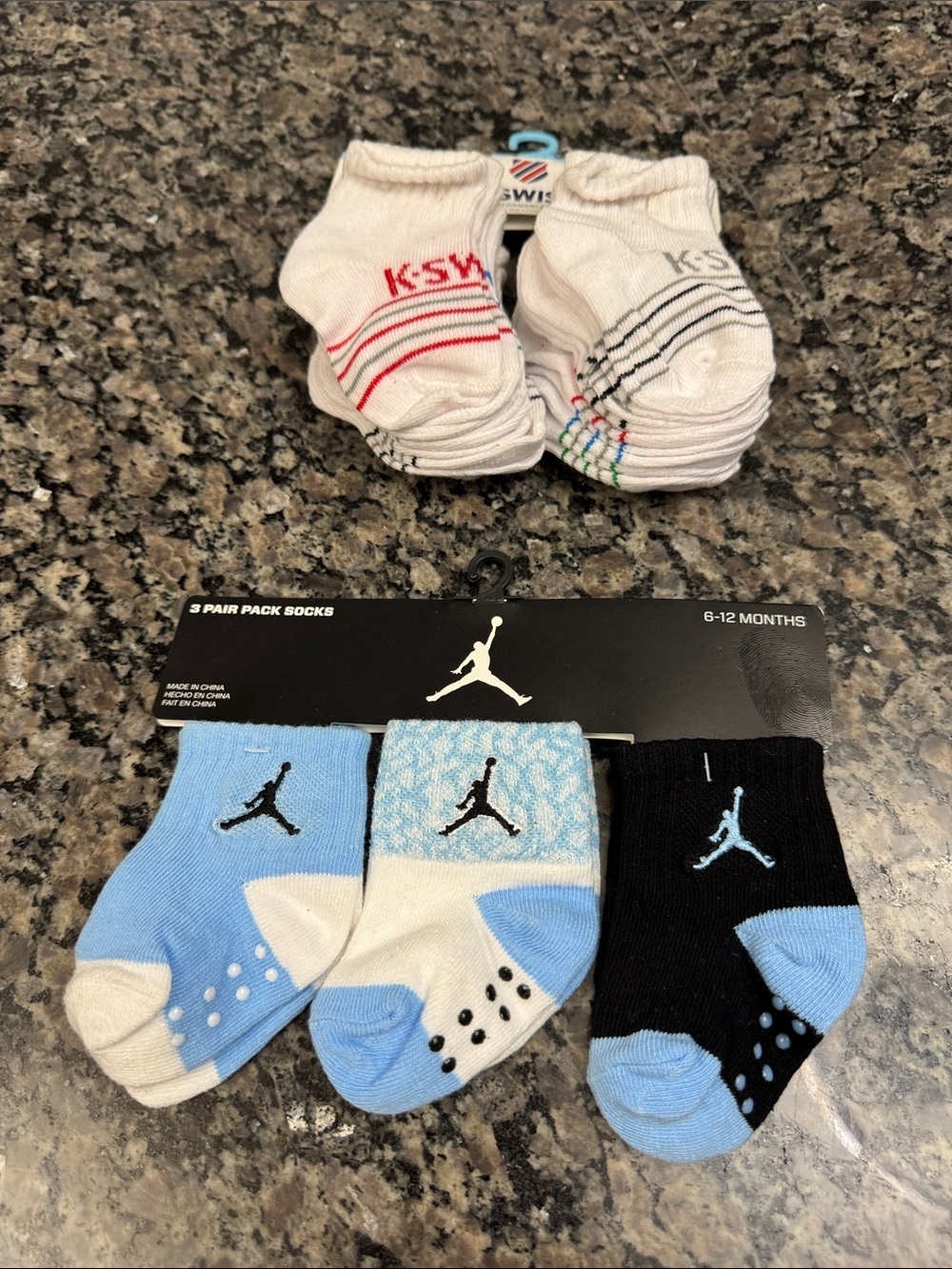 Jordan Kswiss Infant Socks in Light Blue, Black, White stripes NWT